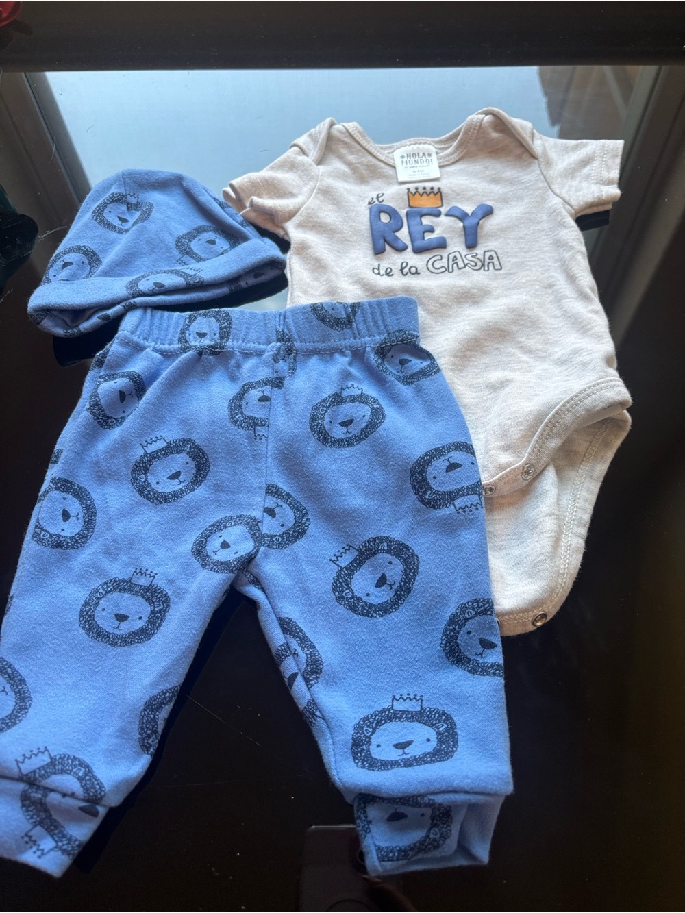 Baby Three-Piece Bodysuit Set with Blue Lion Print